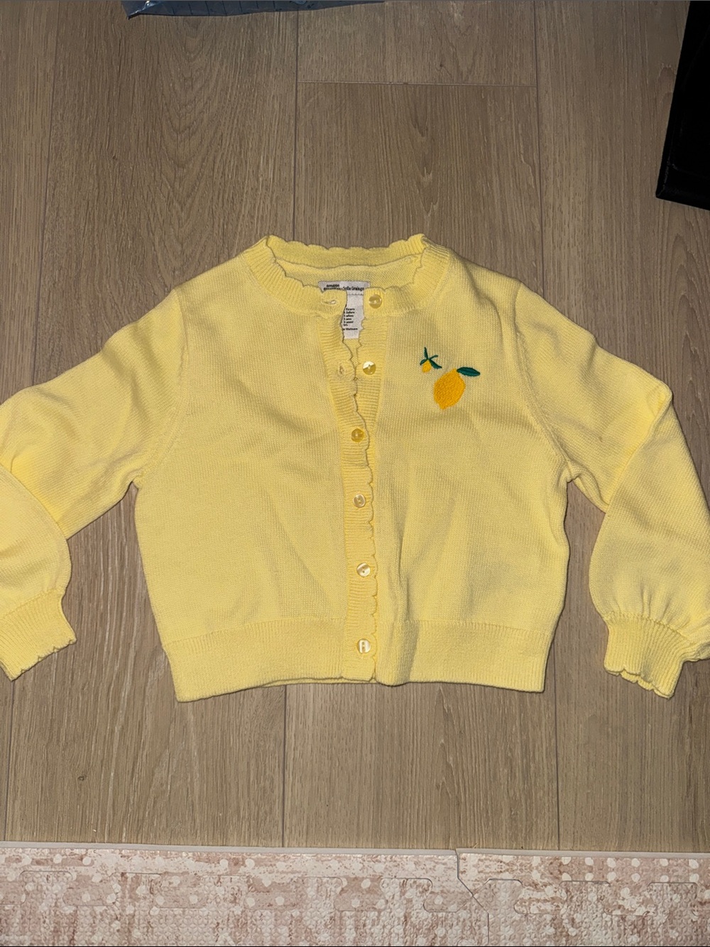 Yellow Lemon Embroidered Crewneck Cardigan - Amazon essentials X Sofia grainge